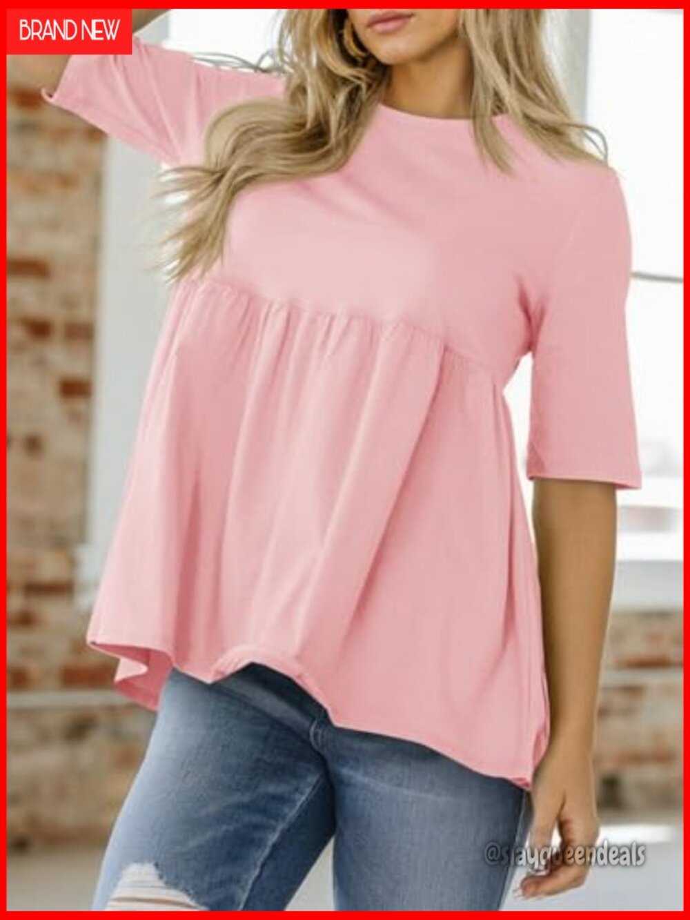 Oversized Babydoll Tunic Short Sleeve Crewneck Loose Fit Plus Size Top - Picture 2 of 6
